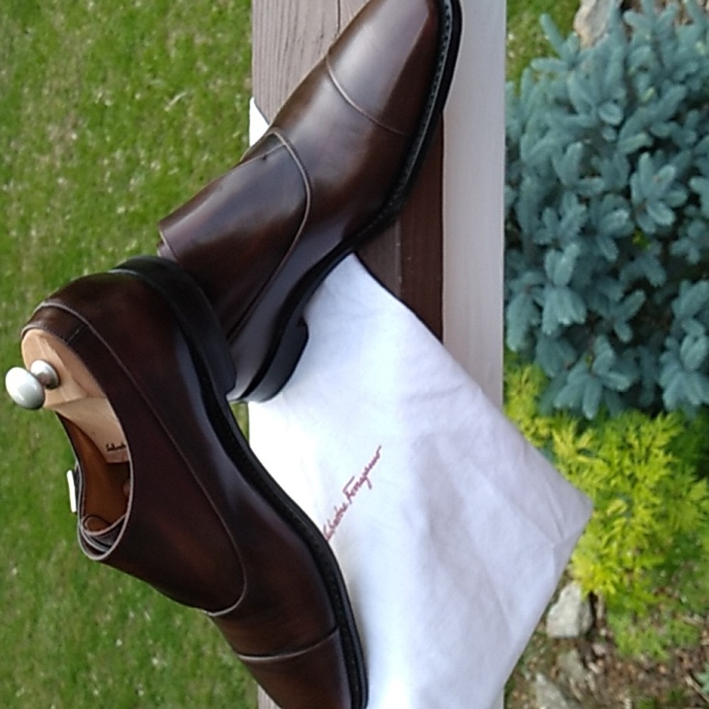 Ferragamo Men's Sz 8.5 Monk Strap Slip on, Brown